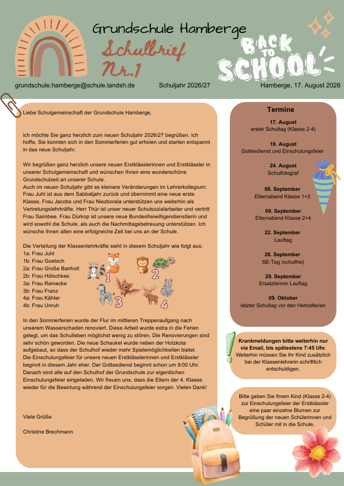 Schulbrief Nr. 1 (Schuljahr 2026/2027)